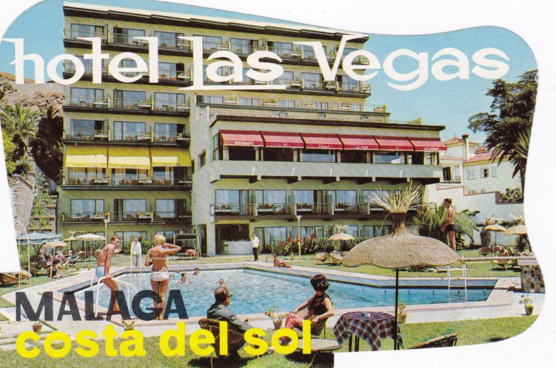 Spain Costa Del Sol Malaga Hotel Las Vegas Vintage Luggage Label sk2758