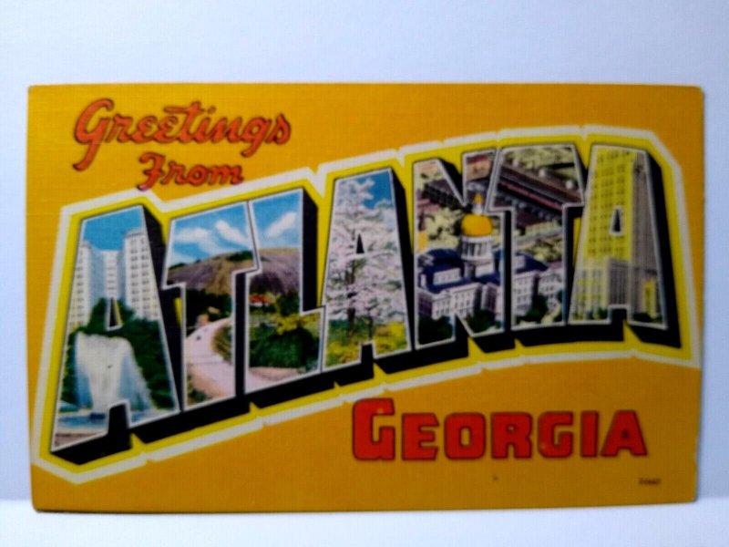 Greetings From Atlanta Georgia Large Letter Linen Postcard Unused Colourpicture