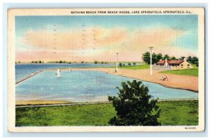Bathing Beach From Beach House Lake Springfield IL Illinois Postcard (BA7)