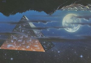 Space Travel As Egyptian Pyramid Astronomy Painting Postcard