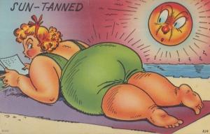 Sun Tan Tanned Man Face In The Moon Sun Burning Lady Antique Comic Postcard