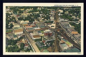 Vintage Sanford, North Carolina/NC Postcard, Aeroplane View