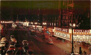 Postcard Illinois Chicago Looking South State 1950s Night Theater Marque 23-5650