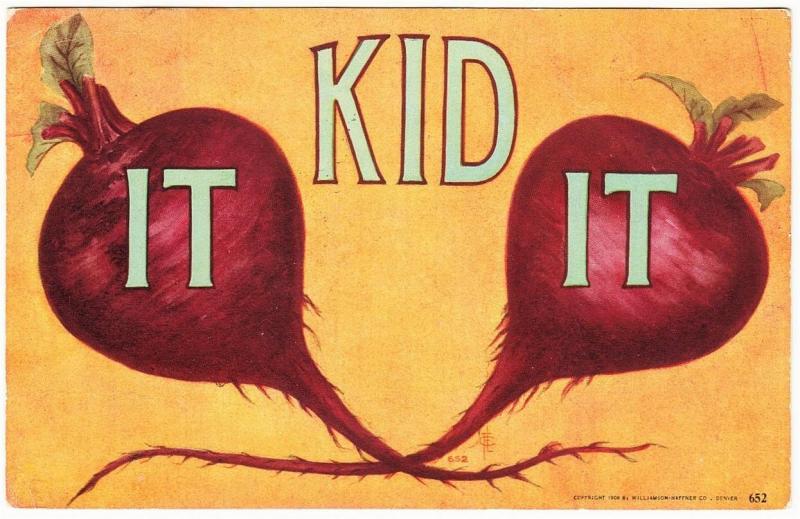 Beet It Kid Beat It Pun Comic Postcard 1900s #1