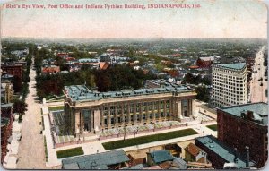 Postcard IN Indianapolis Bird's Eye View Post Office & Pythian Building 1907 K99