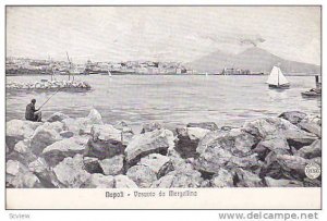 Man Fishing, Sailboat, Vesuvio Da Mergellina, Napoli (Campania), Italy, 1900-...