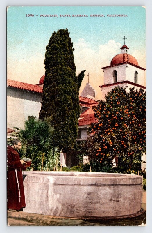 Tower of Santa Barbara Mission, California, Antique Postcard  P4