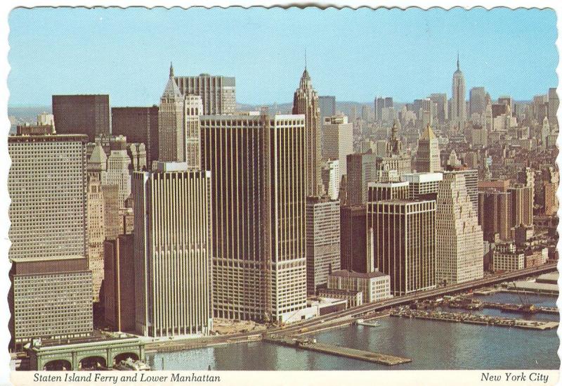 USA, Staten Island Ferry and Lower Manhattan, New York City, 1970s Postcard