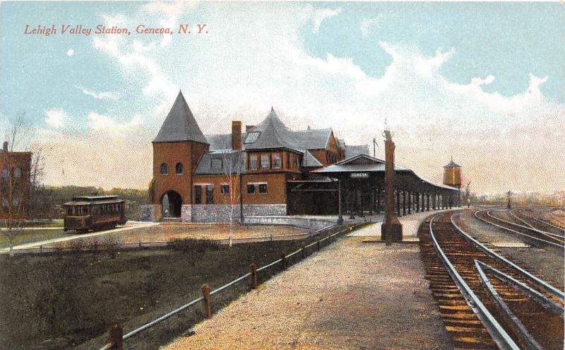 D91/ Geneva New York NY Postcard c1910 Lehigh Valley Railroad Depot Station 17