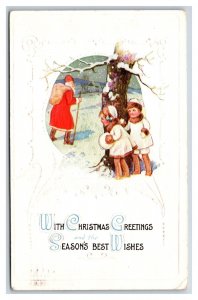 Santa Claus w Sack of Toys Children Hiding Christmas Greetings DB Postcard H18