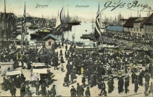 norway norge, BERGEN, Fisketorvet, Fish Market (1906) Postcard