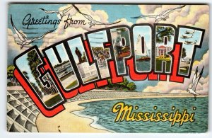 Greetings From Gulfport Mississippi Large Letter Linen Postcard Kropp 1950