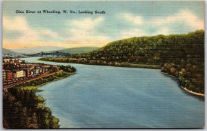 Wheeling West Virginia, Ohio River at Wheeling Looking South, Vintage Postcard