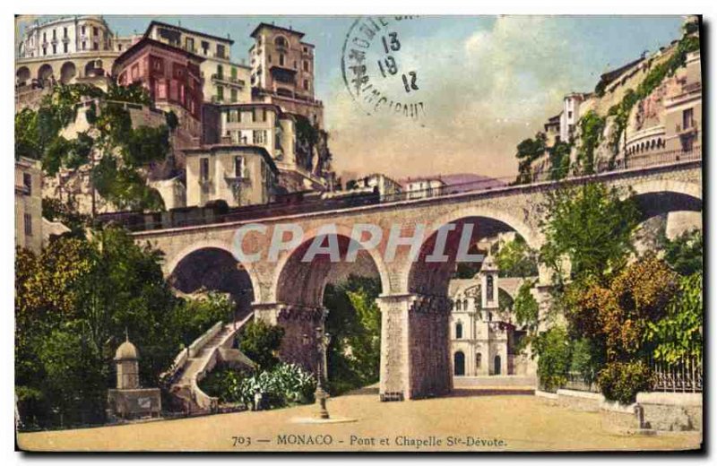 Postcard Old Bridge and Monaco Chapelle Ste Devote