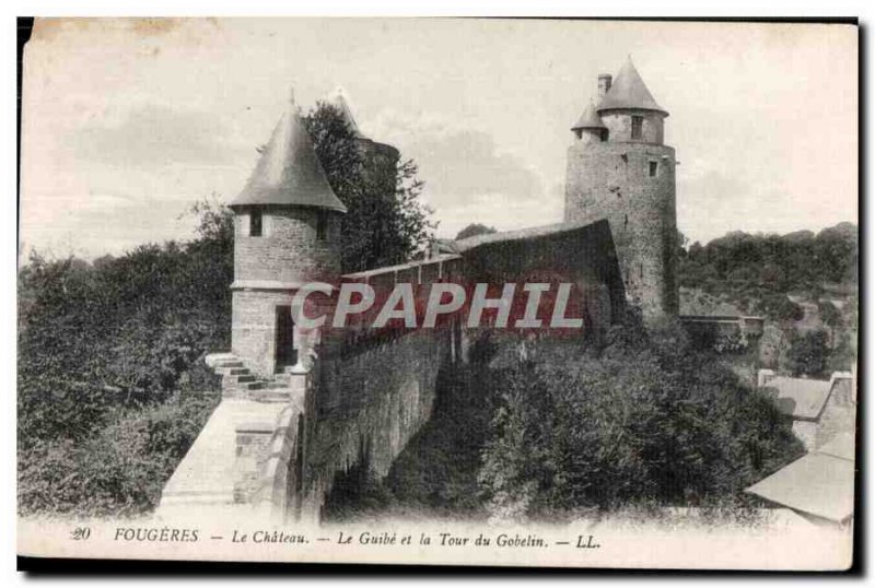 Old Postcard Fougeres Chateau Le Guibe and Tower Goblin