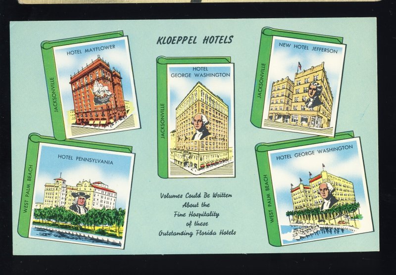 Jacksonville/West Palm Beach, Florida/FL Postcard, Kloeppel Hotels