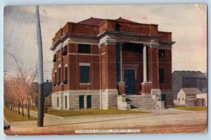 Newton Kansas KS Postcard Carnegie Library Exterior Building Street Trees c1910