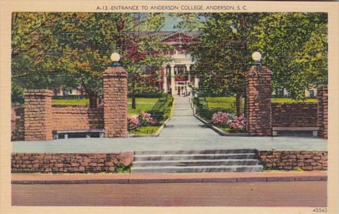 South Carolina Anderson Entrance To Anderson College