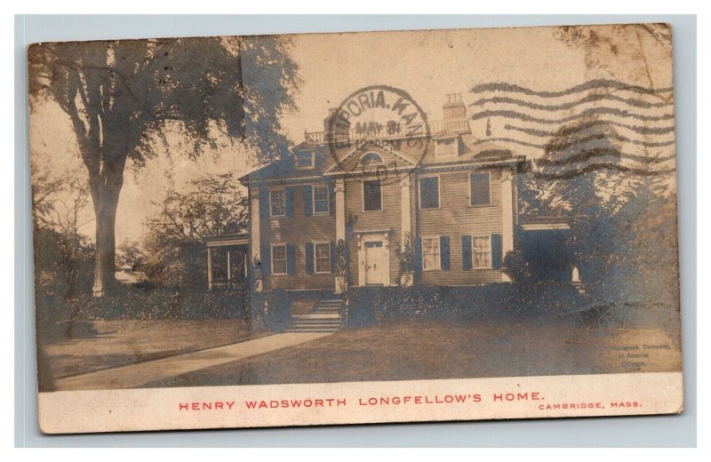 Vintage 1907 RPPC Postcard Henry Wadsworth Longfellow Home Cambridge MA