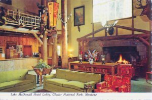 Glacier National Park, Montana Lake McDonald Hotel Lobby Continental Postcard