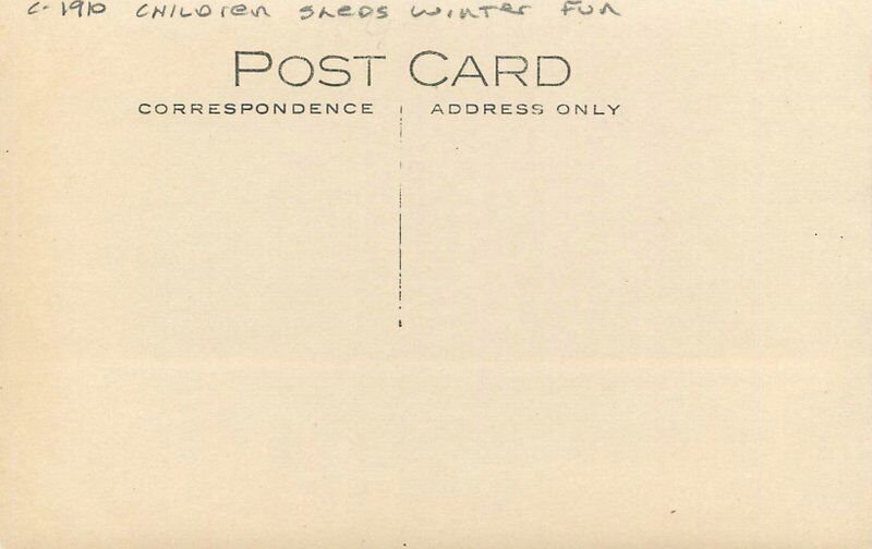 C-1910 Children Sled Winter fun RPPC Photo Postcard 22-7110