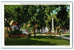 c1940 Frankfort Park Band Stand Civil War Monument Columbus Nebraska NE Postcard
