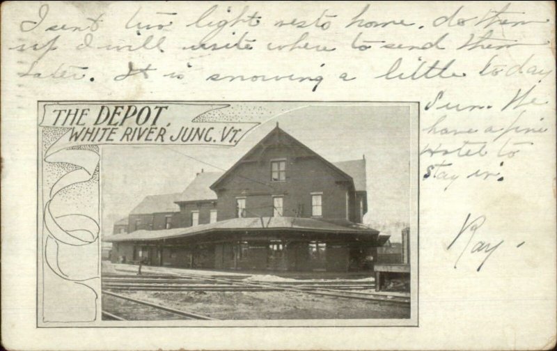 White River Junction VT RR Train Depot Station c1905 Postcard United