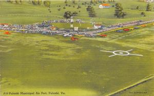 Pulaski Virginia~Municipal Airport Aerial View~Airplanes~1940s Linen Postcard