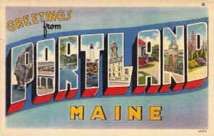 Beautiful Linen Large Letter, Portland, Maine, Me .,Tichnor Pub, Old Postcard