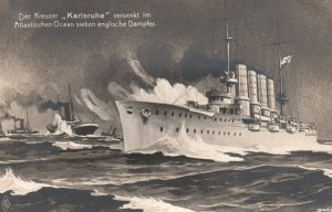 WWI Germany Imperial Navy Cruiser SMS Karlsruhe Sinks English Steamer Ships