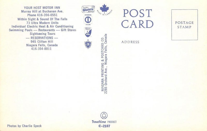 YOUR HOST MOTOR INN Niagara Falls Roadside Pool TV Mid-Century Modern 1960s