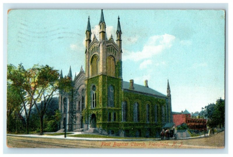 1910 First Baptist Church Carriage Plainfield New Jersey NJ Antique Postcard 