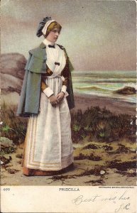 Thanksgiving Related Postcard, Pilgrim Woman, Priscilla Mullins, 1899, Ocean