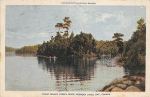 Muskoka Lakes Ontario Canada 1931 Postcard Picnic Island Joseph River
