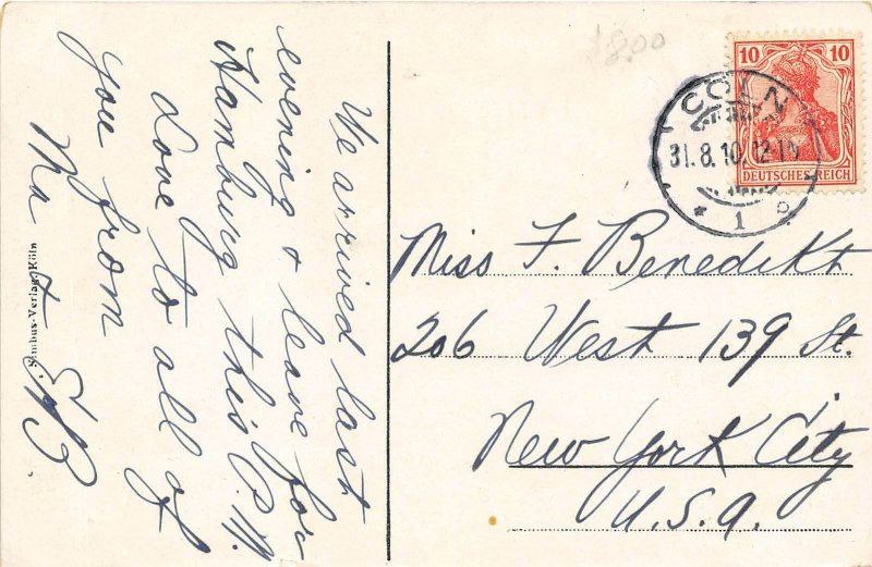 Koln Cologne Germany 1910 Postcard Deutscher Ring Fountain Posted to USA