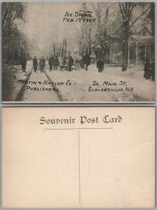 GLOVERSVILLE N.Y.  SOUTH MAIN STREET 1909 ICE STORM ANTIQUE POSTCARD 