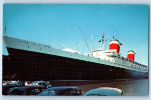 Steamer Ship S S United States Lines At Her Pier Hudson River Cars Postcard