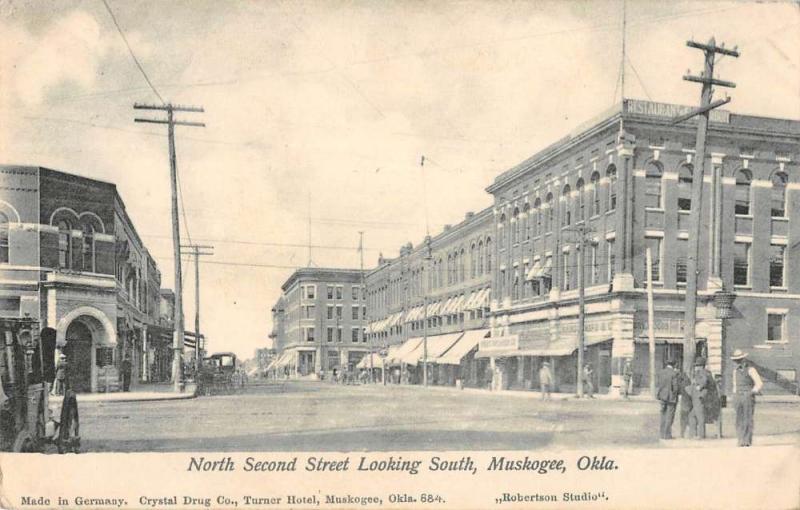 Muskogee Oklahoma North Second Street Scene Antique Postcard K89121