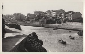 Friendly Boat Rowing at Llanes Spain Real Photo Postcard