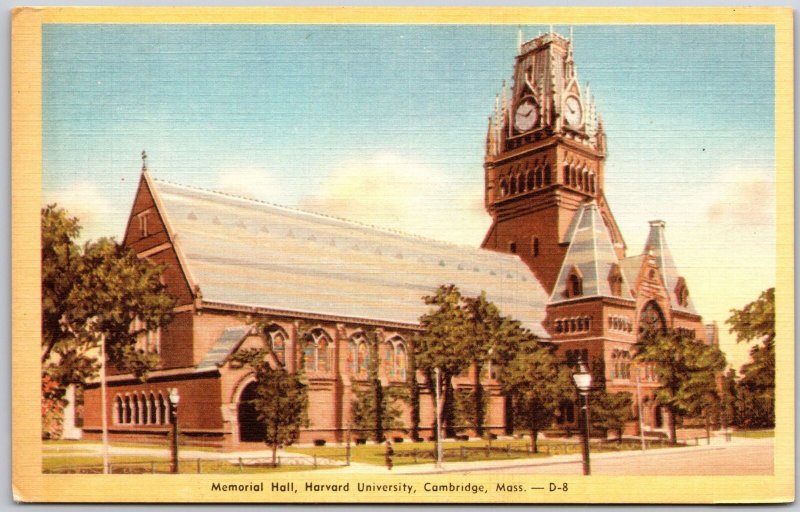 Memorial Hall Harvard University Campbridge Massachusetts MA Building Postcard