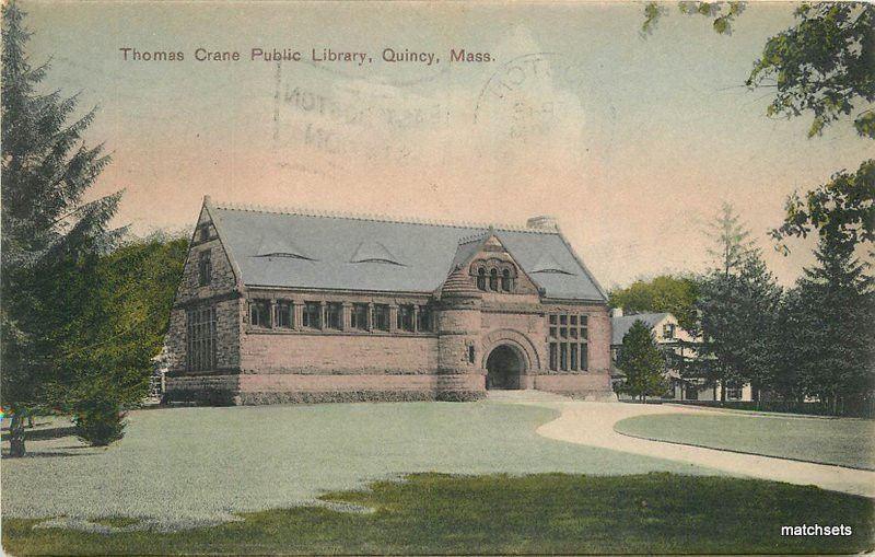 1908 QUINCY Hand Colored Thomas Crane Public Library Pattengill 2387
