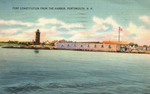 Vintage Postcard 1941 Fort Constitution from the Harbor Portsmouth NH Pub Tichno