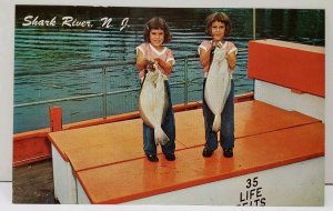 Shark River N.J. Two Young Girls Posing with their Nice Size Fluke Postcard D5