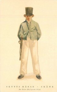 Mens Fashion Top Hat Waist Coat 1930s Postcard artist impression 22-9115