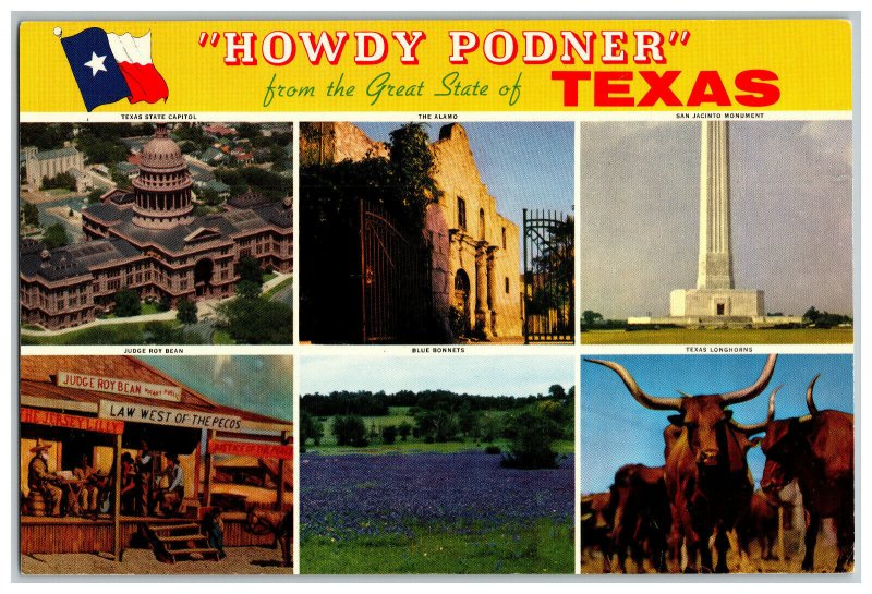 Howdy Podner From The Great State Of Texas Vintage JUMBO Multi View Postcard 