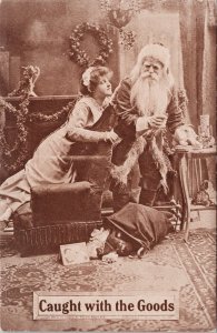 Caught With The Goods Woman Santa Claus Colonial Art Pub Co Postcard H53a