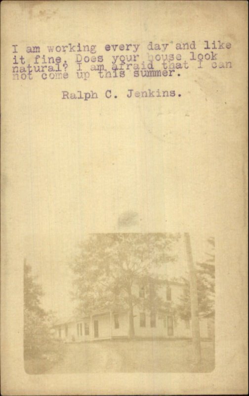 Springfield VT Cancel - Home Ralph Jenkins c1905 Real Photo Postcard