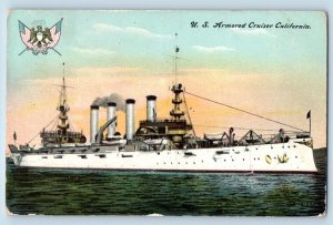 California Postcard US Armored Cruiser Battleship Warship c1908 Vintage Antique