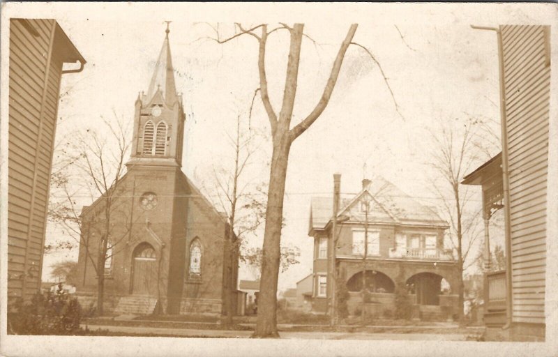 Albion Pennsylvania RPPC St. Lawrence Church and Rectory Real Photo Postcard W20
