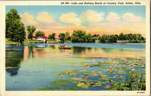 Lake and Bathing Beach at Country Club, Salem OH c1943 Vintage Postcard E40